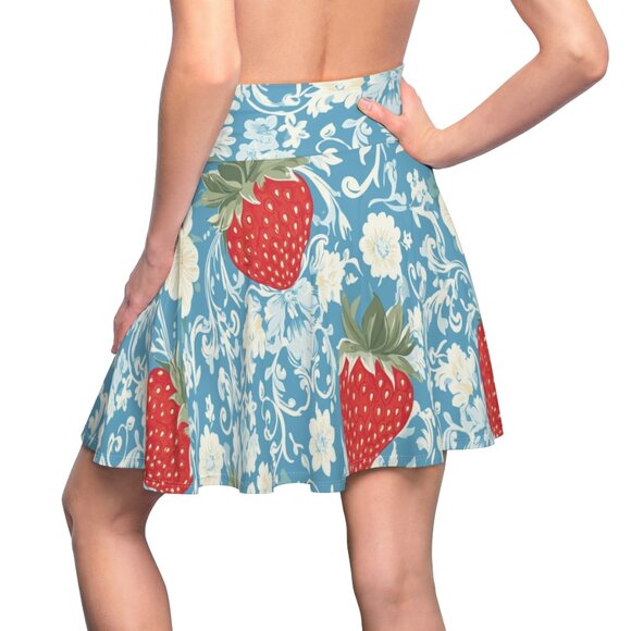 Strawberry Floral Women's Skater Skirt, Summer Fashion, Casual Wear - Picture 1 of 3